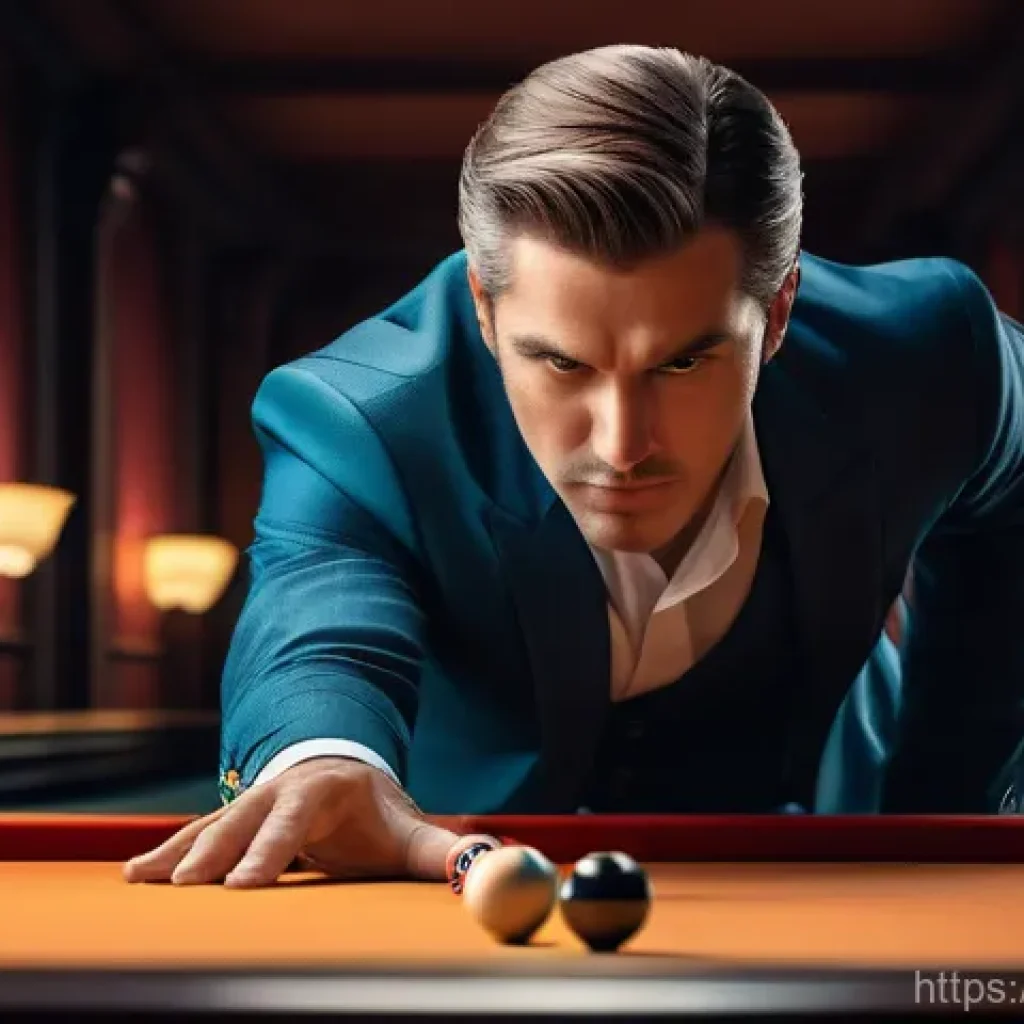 당구 테이블 크기별 차이 - A focused and elegantly dressed adult, male or female, precisely executing a complex carom shot on a...