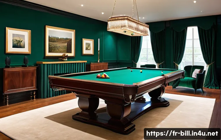 당구 테이블 커버 필요성 - **Prompt:** A meticulously designed home game room with a centerpiece billiard table, fully covered ...