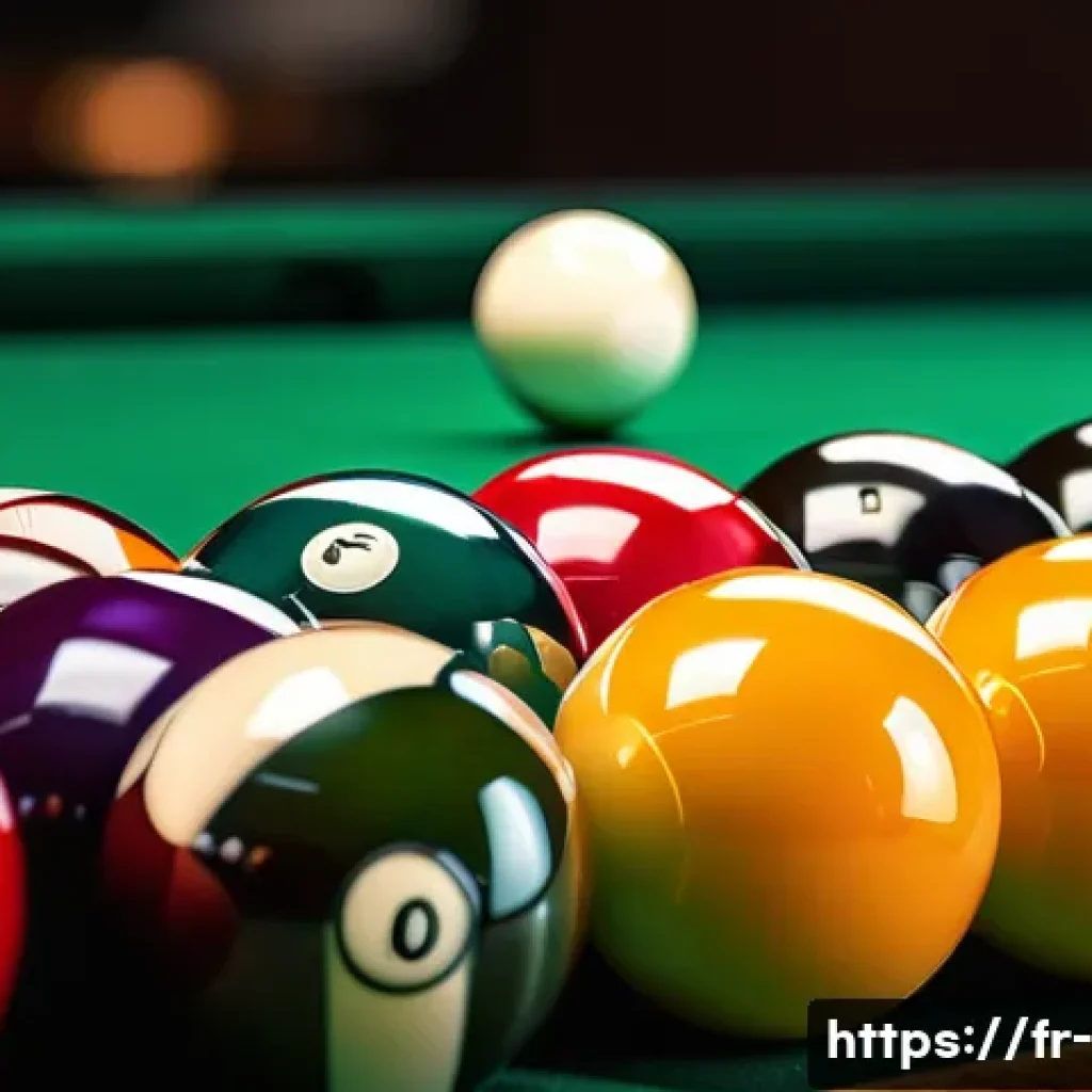 당구 공 종류와 특징 - A close-up of high-quality billiard balls made from phenolic resin, showcasing their glossy, semi-br...