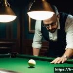 당구 영화 추천 - A tense cinematic billiard duel scene set in a dimly lit smoky pool hall, two focused adult players ...