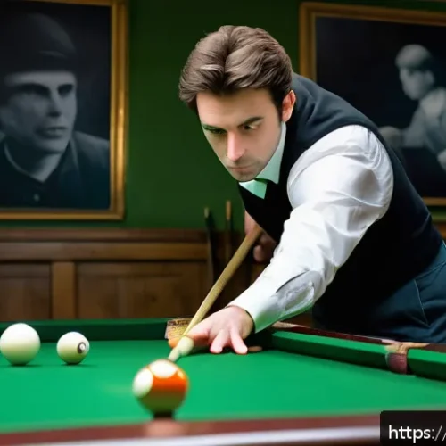 당구 게임에서 실수 줄이는 법 - A focused male billiards player in a cozy Parisian billiard hall, standing in a stable stance with f...