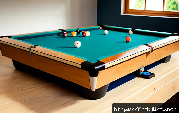 초보자를 위한 당구 장비 추천 - Photorealistic beginner billiards equipment arranged neatly on a clean wooden table in a welcoming F...